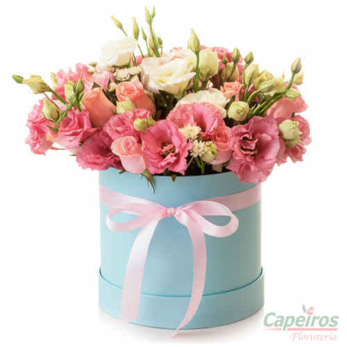 Caja de Lisianthus y Rosas